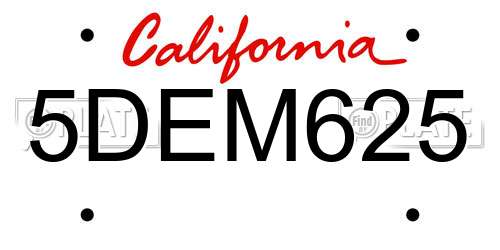 5DEM625 California License Plate