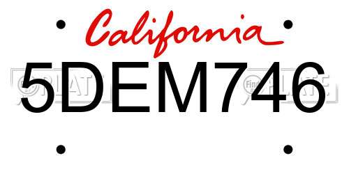 5DEM746 California License Plate