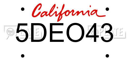 5DEO43 California License Plate
