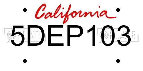5DEP103 California License Plate