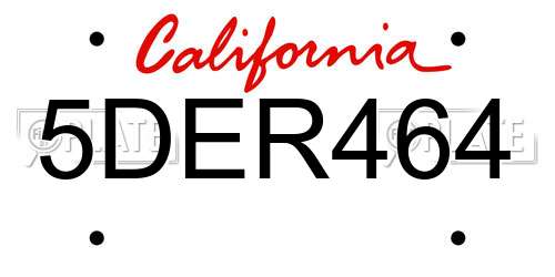 5DER464 California License Plate