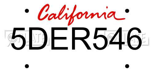 5DER546 California License Plate