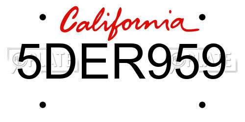 5DER959 California License Plate