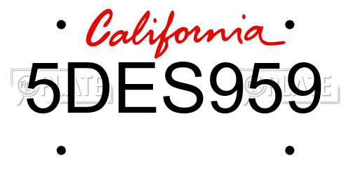 5DES959 California License Plate