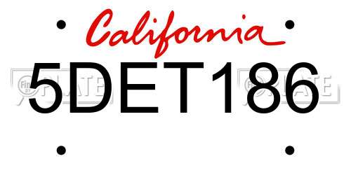 5DET186 California License Plate