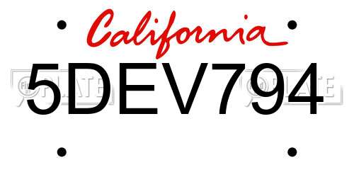 5DEV794 California License Plate