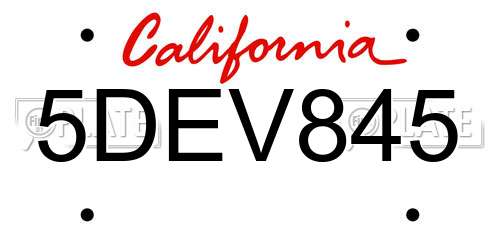 5DEV845 California License Plate