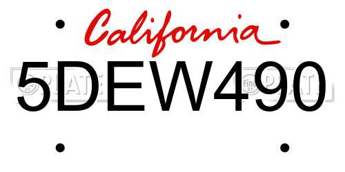 5DEW490 California License Plate