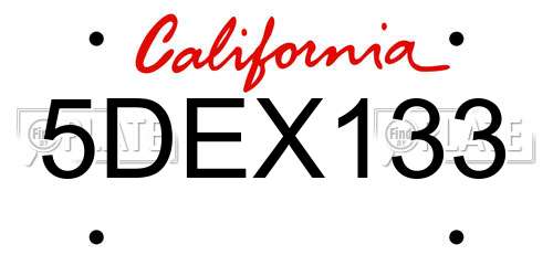 5DEX133 California License Plate