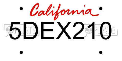 5DEX210 California License Plate