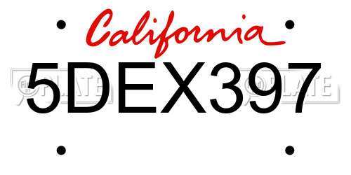 5DEX397 California License Plate