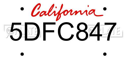 5DFC847 California License Plate
