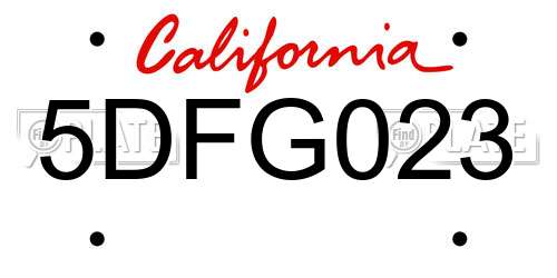 5DFG023 California License Plate