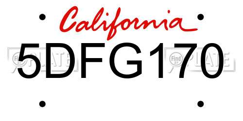 5DFG170 California License Plate