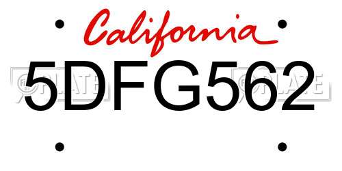 5DFG562 California License Plate