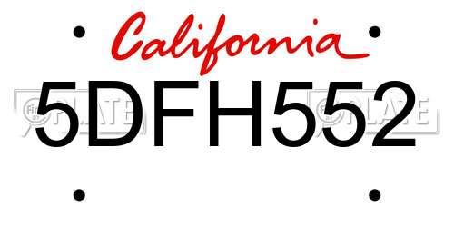 5DFH552 California License Plate