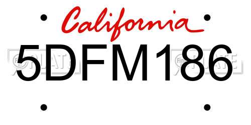 5DFM186 California License Plate