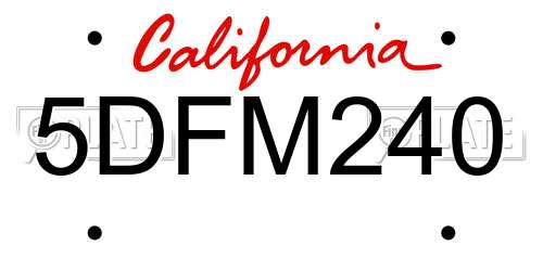 5DFM240 California License Plate