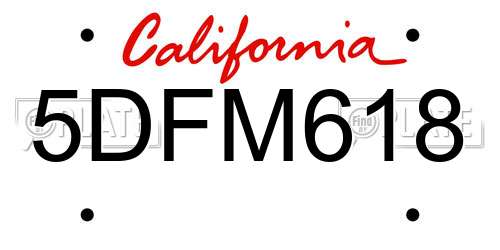 5DFM618 California License Plate