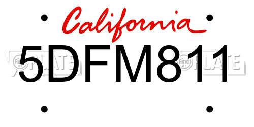 5DFM811 California License Plate