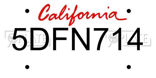 5DFN714 California License Plate