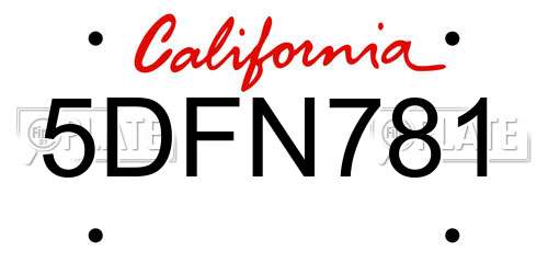 5DFN781 California License Plate