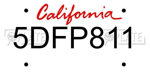 5DFP811 California License Plate