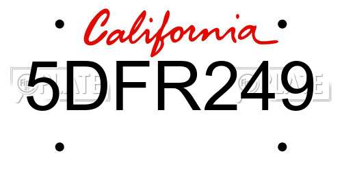5DFR249 California License Plate