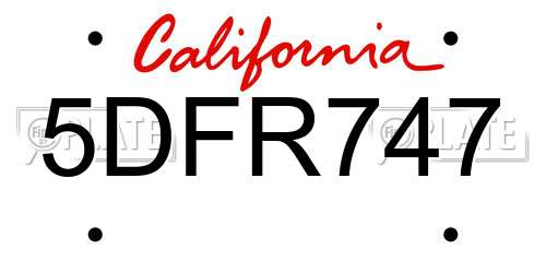 5DFR747 California License Plate