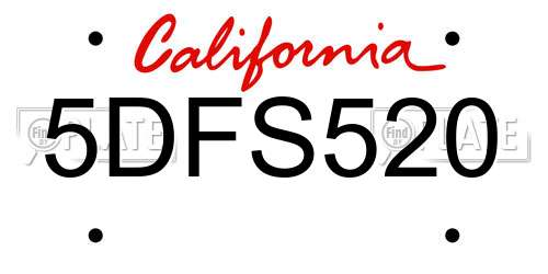 5DFS520 California License Plate