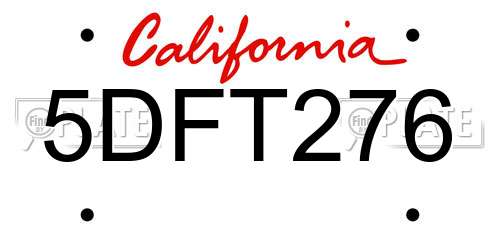 5DFT276 California License Plate