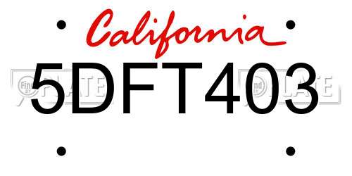 5DFT403 California License Plate
