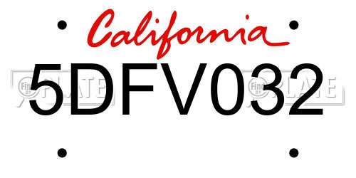 5DFV032 California License Plate
