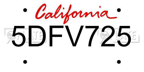 5DFV725 California License Plate
