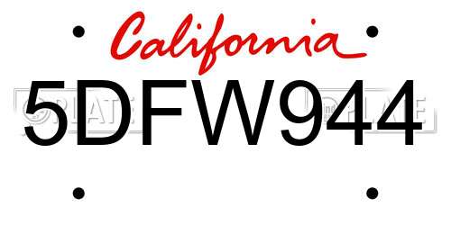 5DFW944 California License Plate