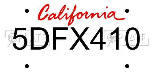 5DFX410 California License Plate