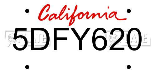 5DFY620 California License Plate
