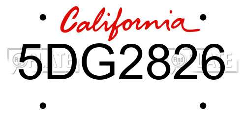 5DG2826 California License Plate