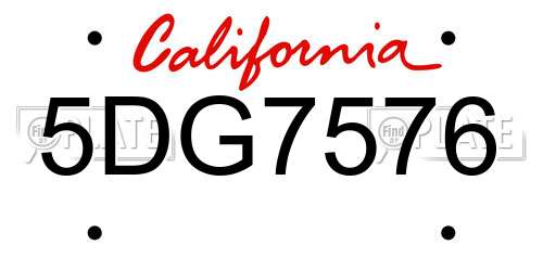 5DG7576 California License Plate
