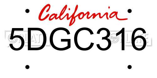 5DGC316 California License Plate