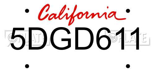 5DGD611 California License Plate