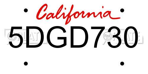5DGD730 California License Plate