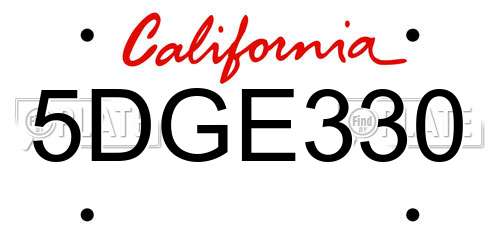 5DGE330 California License Plate