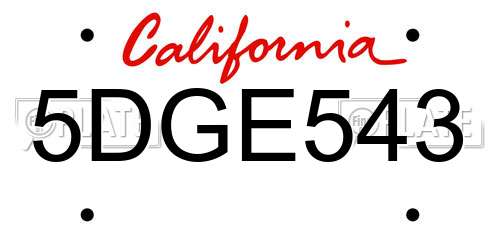 5DGE543 California License Plate