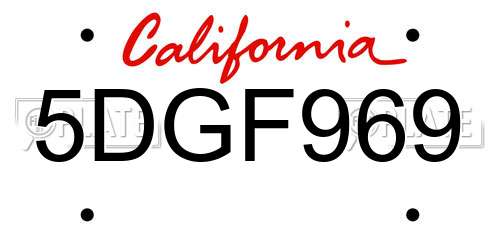 5DGF969 California License Plate