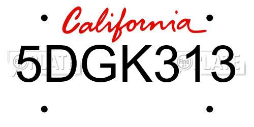 5DGK313 California License Plate