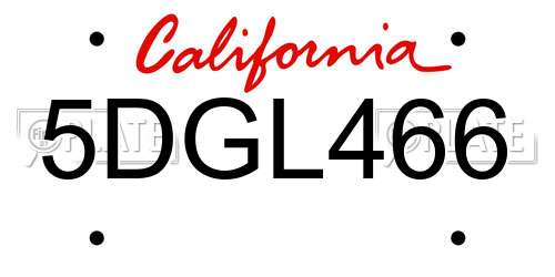 5DGL466 California License Plate