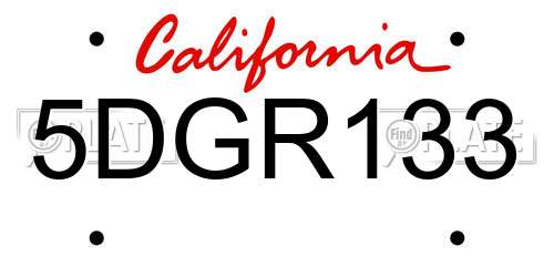 5DGR133 California License Plate