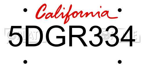 5DGR334 California License Plate