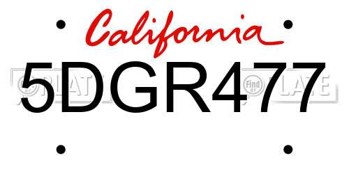 5DGR477 California License Plate